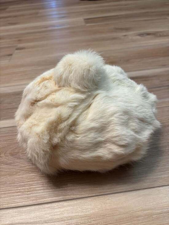 Vintage 1960s White Rabbit Fur Beret Tam Hat with Pompom